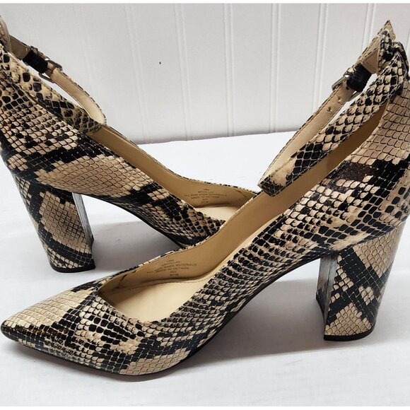 Marc Fisher Gilla 2 Snakeskin Pointed Toe Block Heel Ankle Strap Pumps Size 10M - Picture 7 of 16